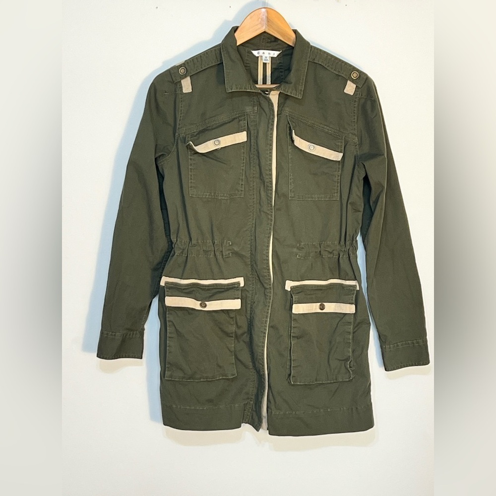 CAbi Military Jacket Women’s Small Green Utility Cargo Anorak Safari Boho
